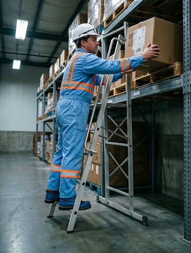 Передвижная лестница-стремянка складная с платформой NV 1540