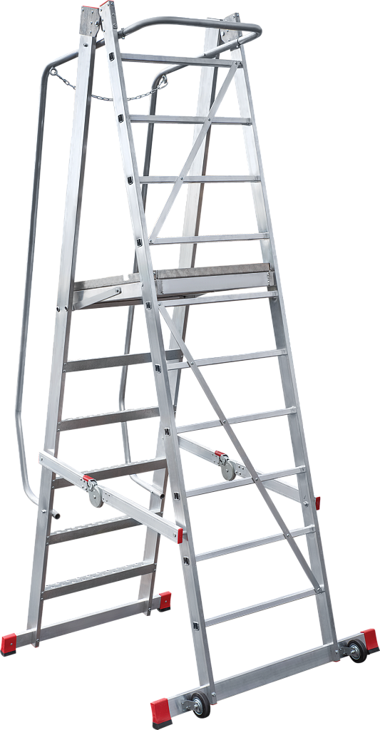 Лестница передвижная складная с винтовыми упорами с площадкой 1,7 м NV 8000043