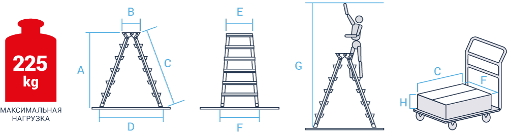 Schema: Anodised double-sided professional stepladder with 350×260 mm platform NV3121A