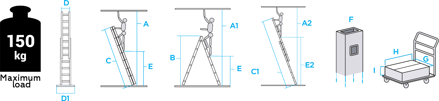 Schema: Two-section aluminum multipurpose ladder VIRA NV4220