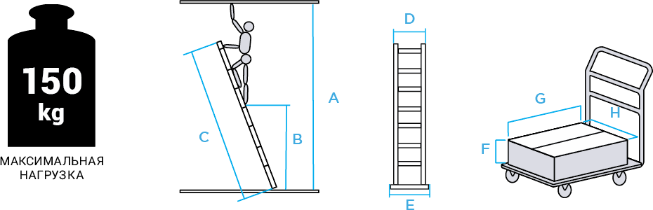Схема: Лестница алюминиевая односекционная приставная NV2210