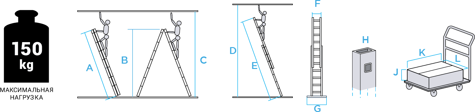 Schema: Two-section aluminium multipurpose ladder NV2220