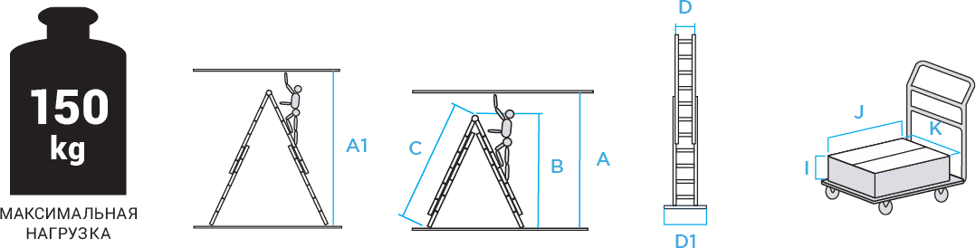 Schema: Aluminum industrial height adjustment rung ladder with flanged rungs NV5183