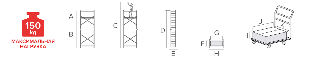 Схема: Профессиональная шарнирная вышка-тура с рабочей высотой до 5,5 м NV3440