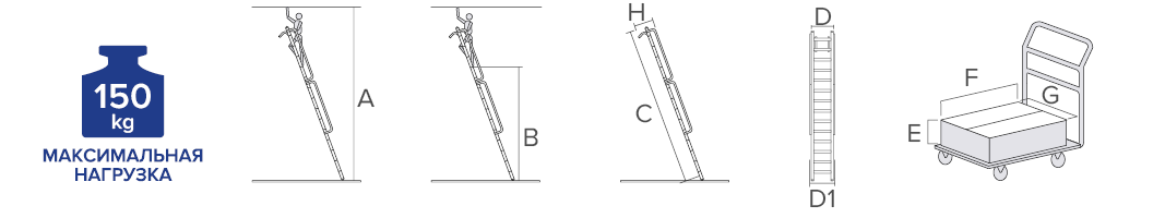Схема: Индустриальная алюминиевая приставная лестница с зацепами и поручнями NV5216