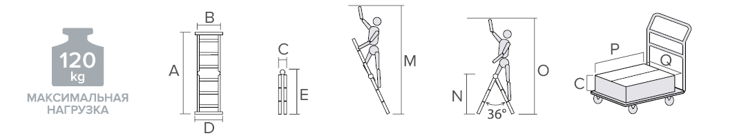 Схема: Алюминиевая двухсекционная шарнирная лестница с перекладинами, ширина 400 мм NV1317