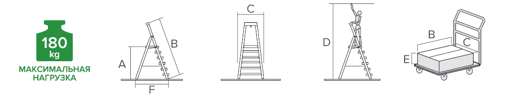 Schema: Aluminum stepladder with 130 mm steps and tool tray NV2118