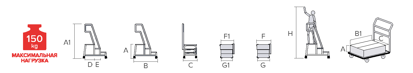 Схема: Подставка монтажная профессиональная с широкими ступенями 240 мм и поручнем NV 3711
