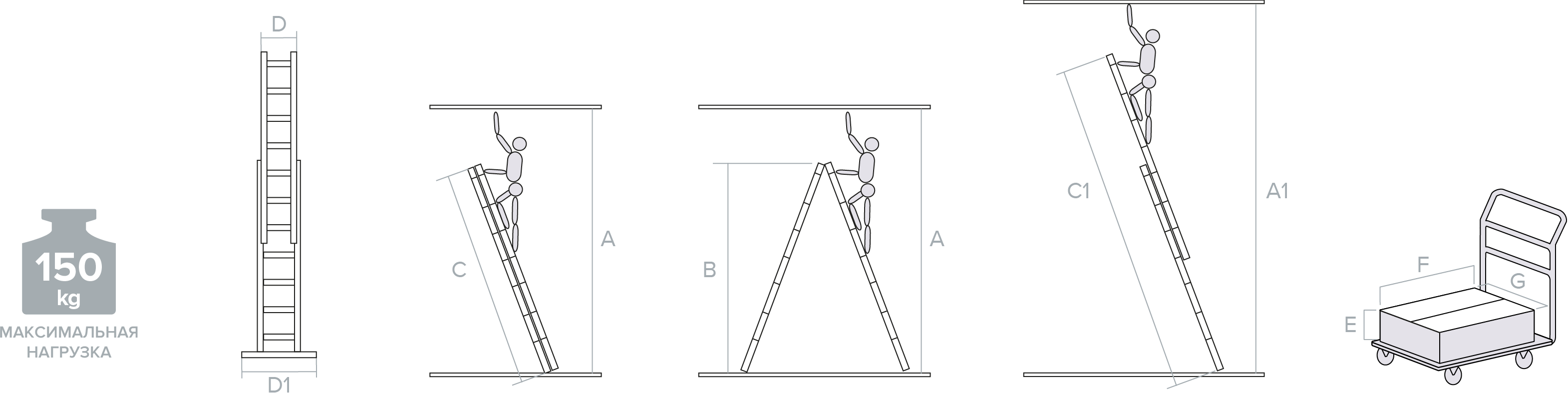 Схема: Лестница алюминиевая двухсекционная NV1220