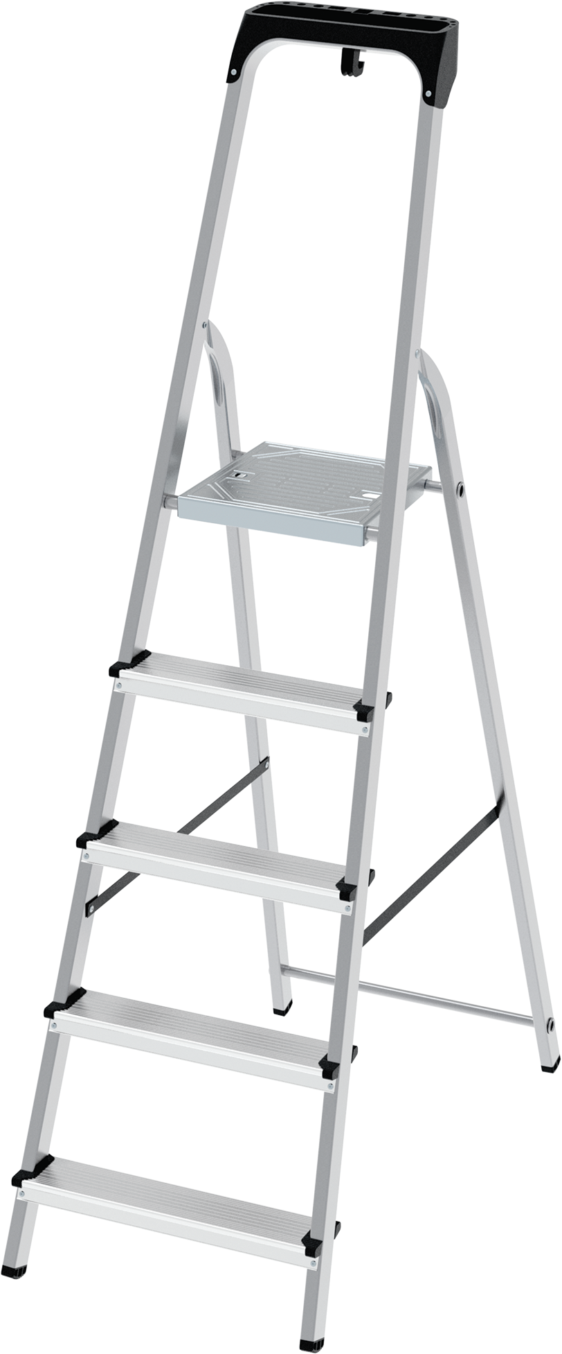 Steel stepladder with aluminum steps and tool tray NV1135