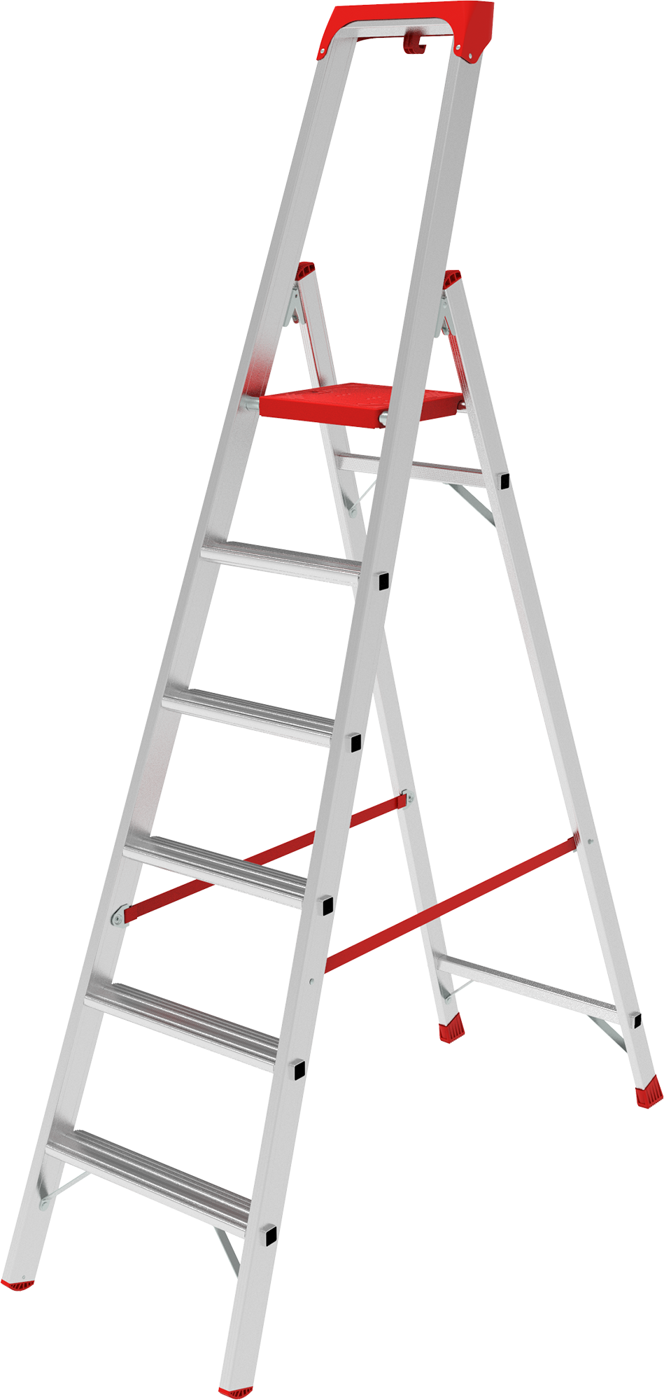 Aluminum industrial stepladder with 80 mm flanged steps and tool tray NV5115