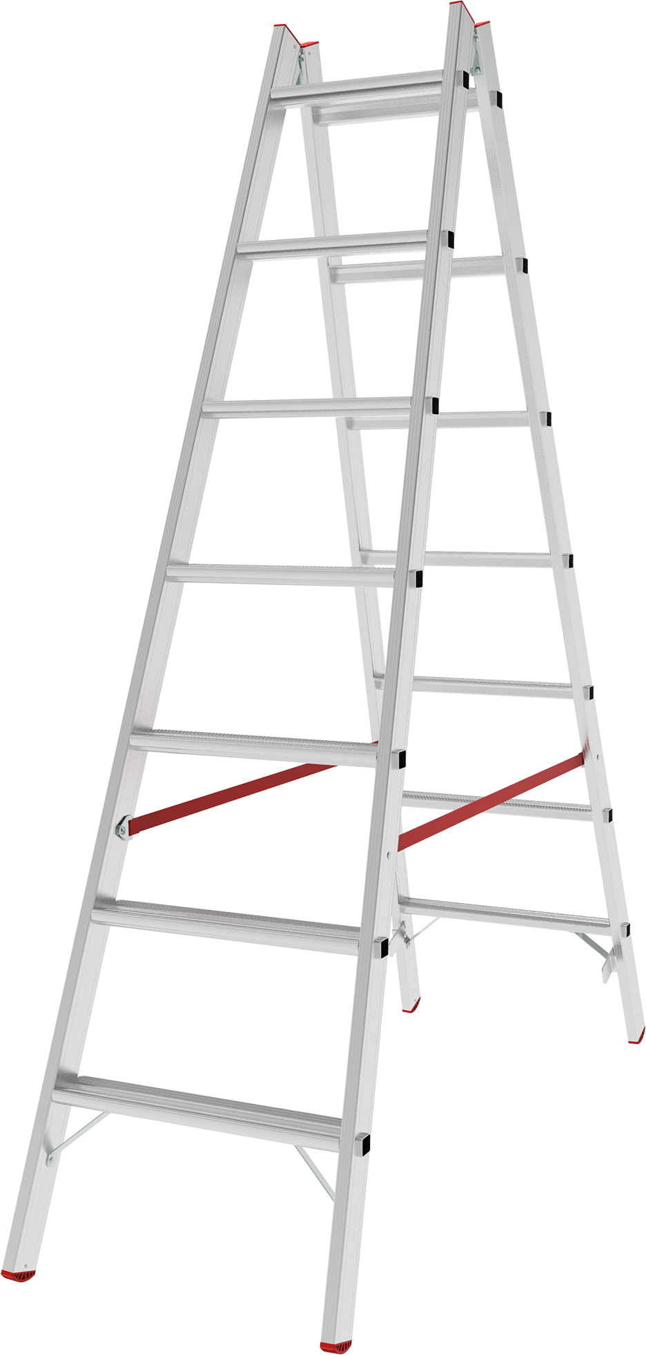 Aluminum double-sided industrial stepladder with 80 mm flanged steps NV5120