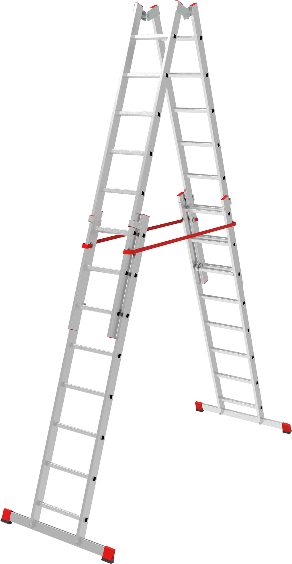 Aluminum industrial height adjustment rung ladder with flanged rungs NV5183