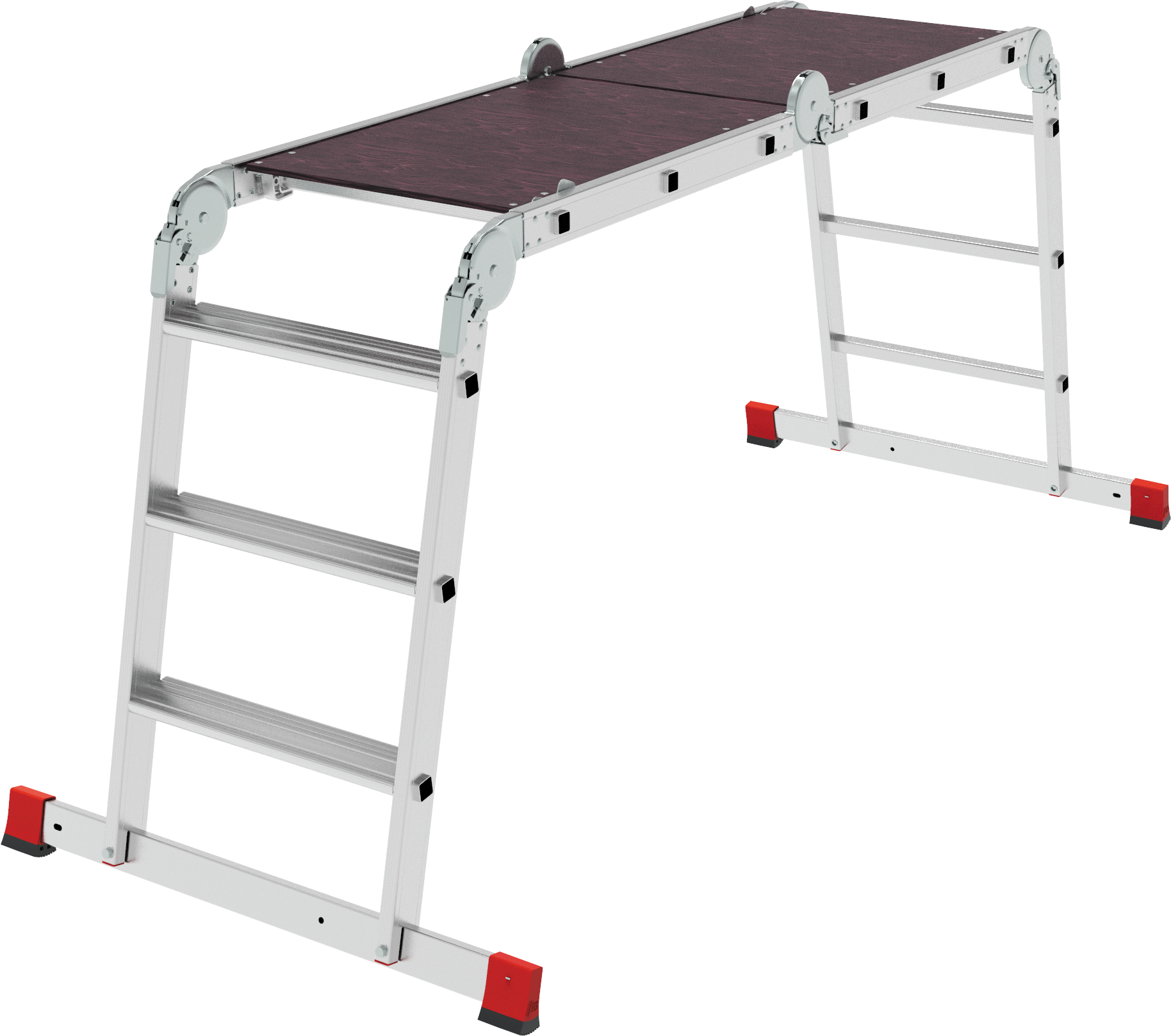 Multipurpose aluminum professional hinged rung ladder 500 mm width with 80 mm flanged steps and platform NV3334