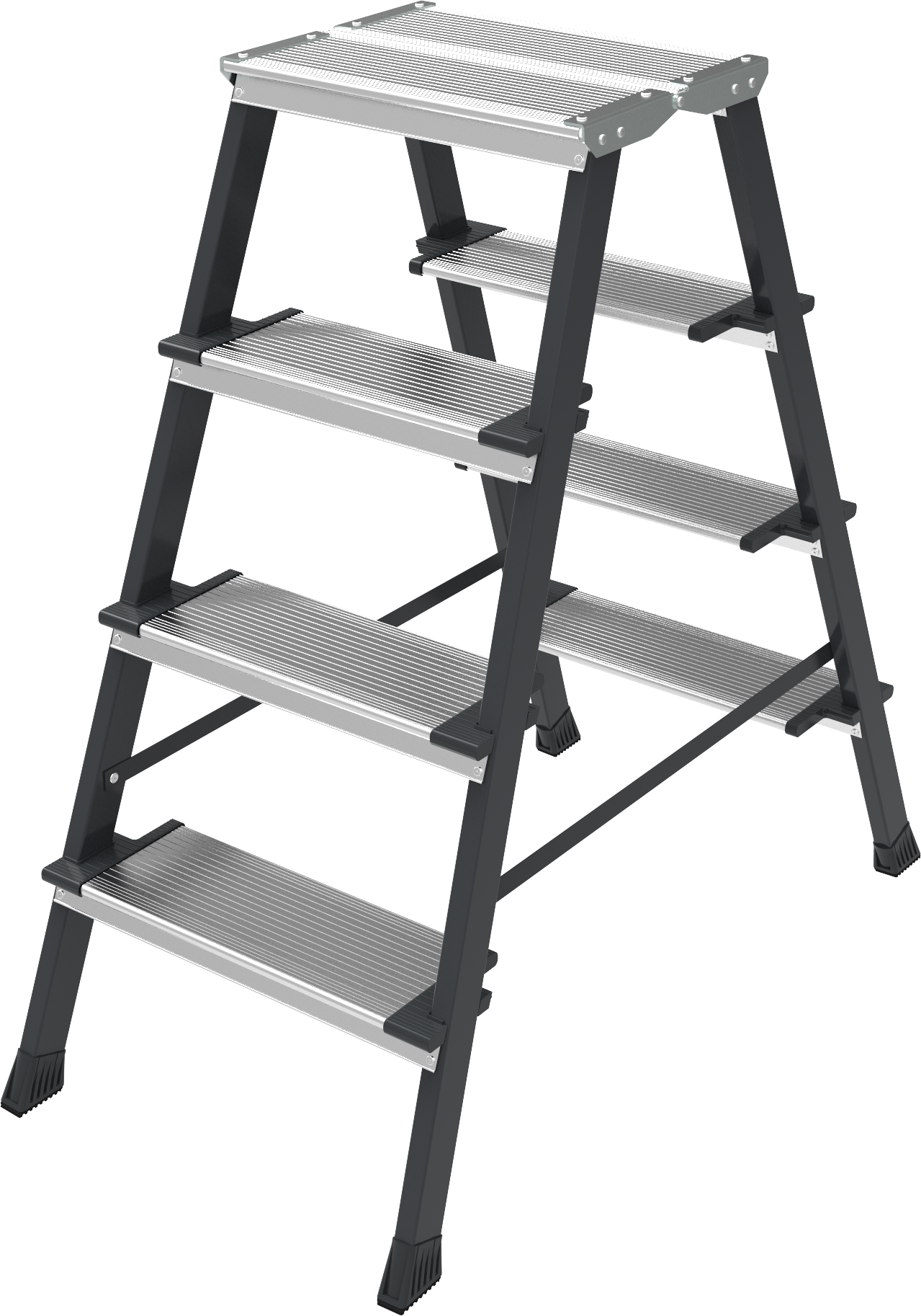 Steel double-sided stepladder with 130 mm aluminum steps and 350×260 mm platform NV2147