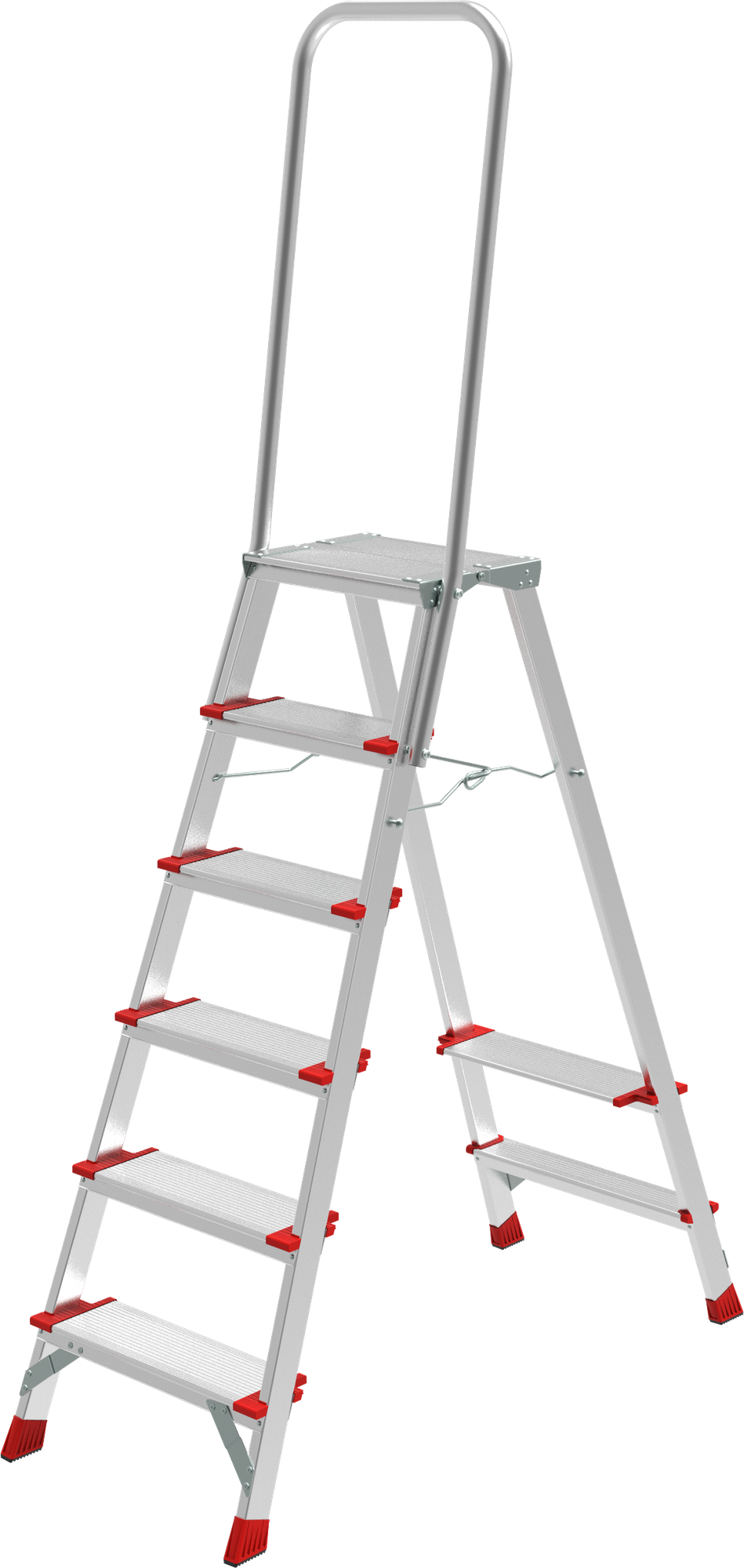 Aluminum industrial stepladder with 350×260 mm platform and 800 mm safety rail NV5136