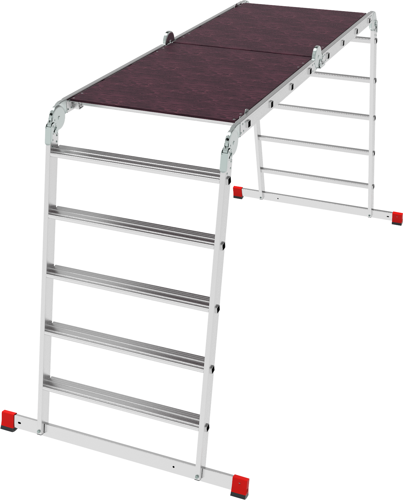 Multipurpose aluminum professional hinged rung ladder 800 mm width with 80 mm flanged steps and platform NV3336 sku 3336245