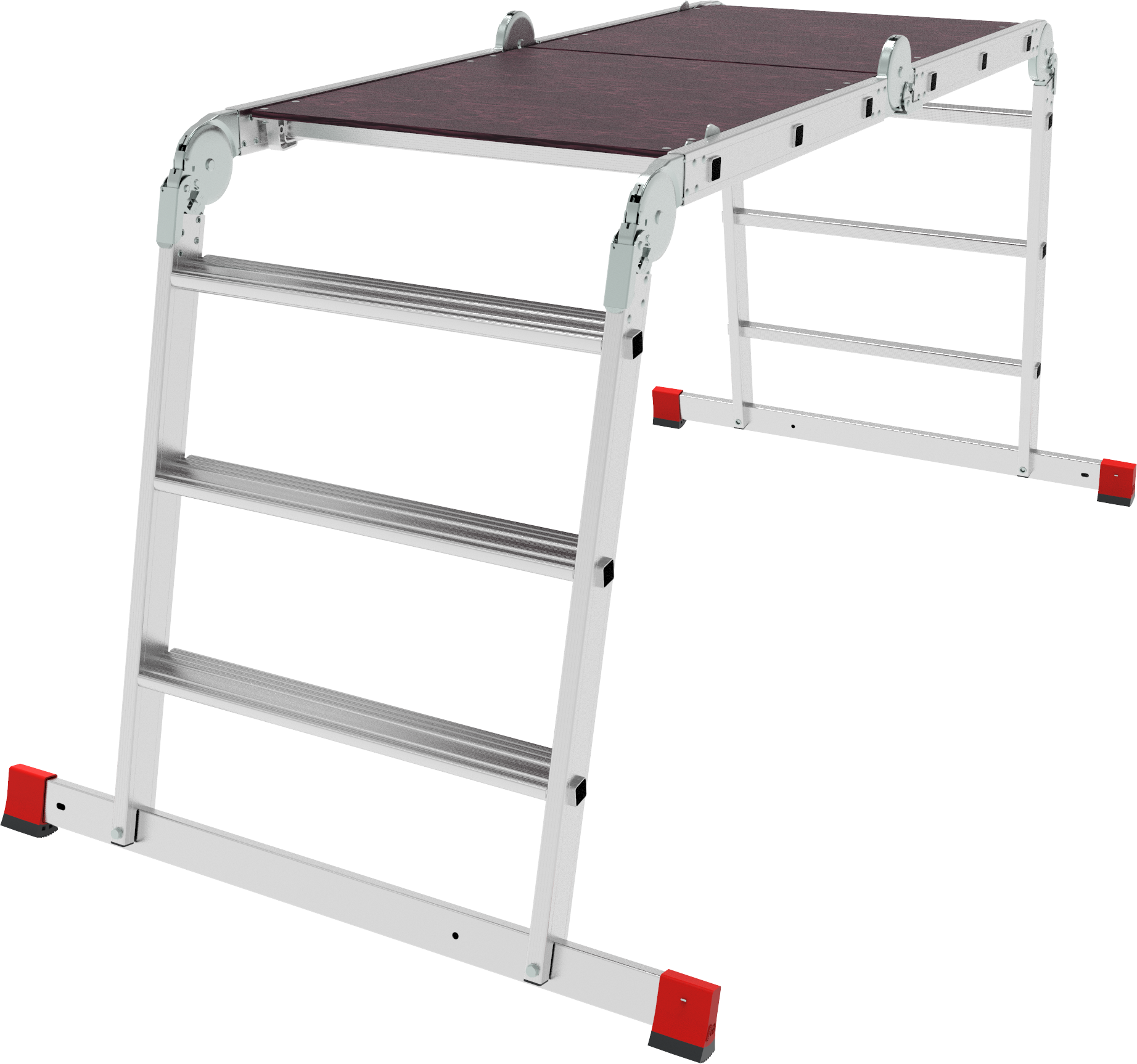 Multipurpose aluminum professional hinged rung ladder 650 mm width with 80 mm flanged steps and platform NV3335